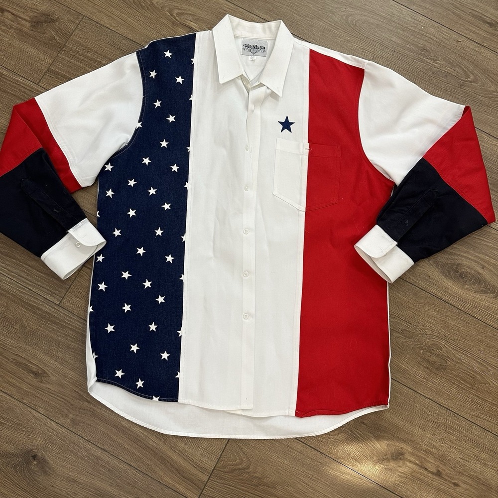 Vgt The San Angelo Collection Texas Mens XL‎ Button Up Western Shirt Patriotic